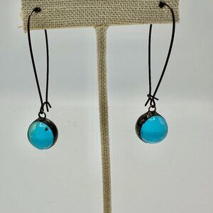 Blue glass marble drop earrings
